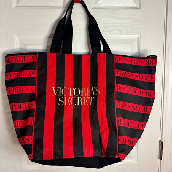 Pre-owned Victoria Secret Weekender Tote Bag XL Red & Black Striped. Large bag - Picture 1 of 16